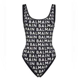 Balmain Women's Black All-over Logo Print Swimsuit